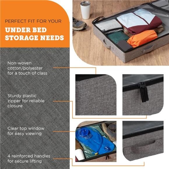 Under Bed Storage Containers, Low Profile Underbed Organizers with Sturdy Handle - Picture 5 of 7